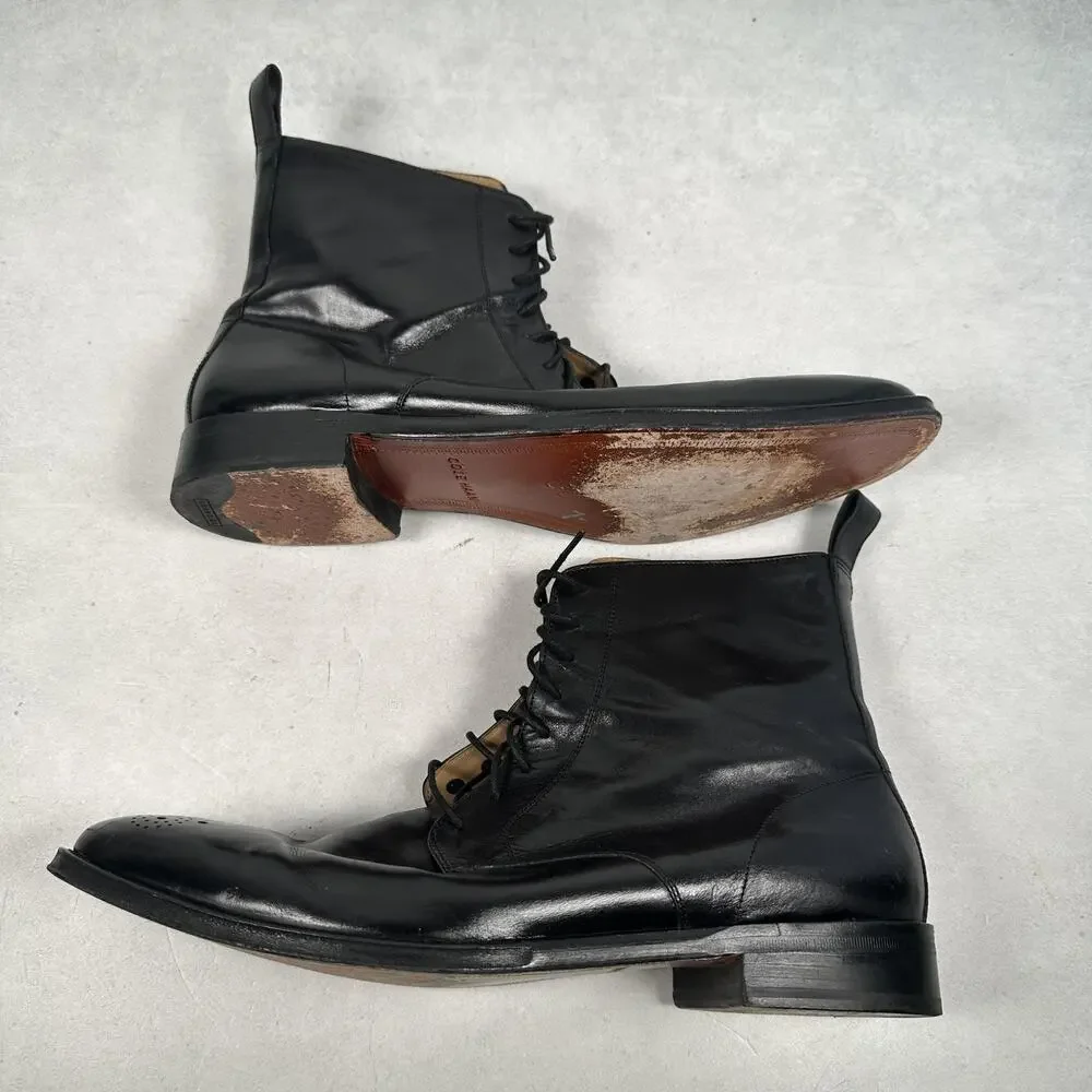 Cole Haan Boots Mens Size 10.5 Black Leather Lace Up Ankle Lionel Dress - Picture 7 of 14